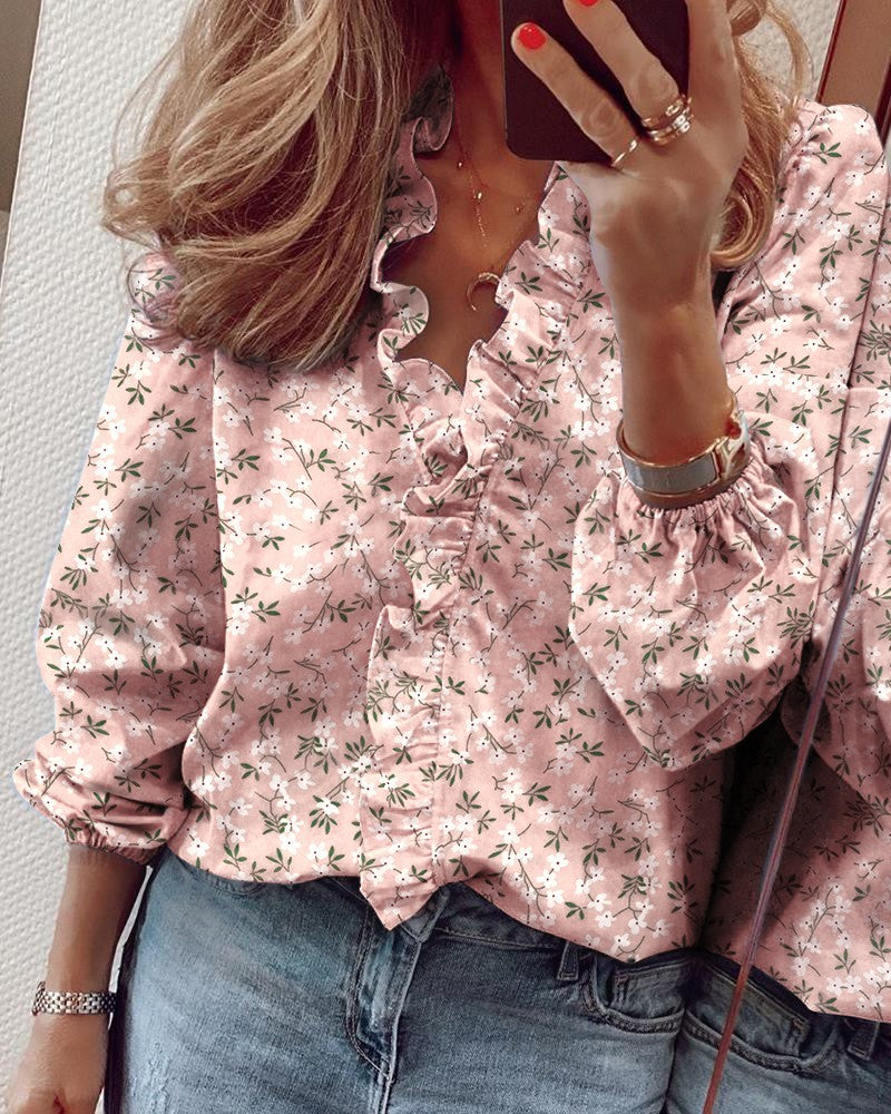 European and American new long-sleeved ruffled shirt