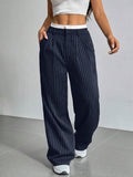 Stripe Printed Trousers Fashion High Waist Straight Leg Pants With Pocket Zipper Casual Suit Pants For Women