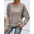 Solid Striped Batwing Sleeves T-shirt Fashion Casual Pullover Round Neck Long Sleeve Top Spring And Autumn Women's Clothing