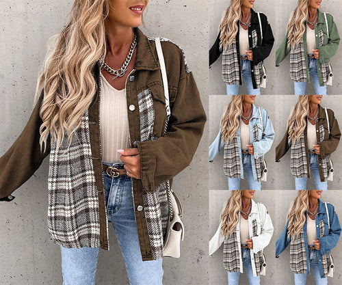 Denim Jacket Long Sleeve Plaid Button Down Shirt